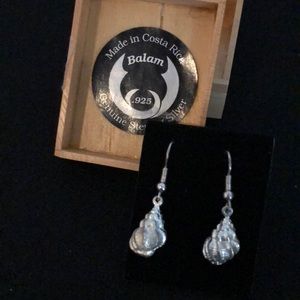 Costa Rican Silver Conch Shell Dangle Earrings